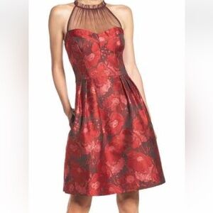 Maggy London Strapless Red Floral Dress